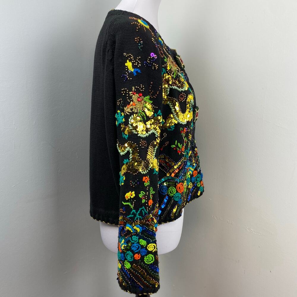 Michael Simon Vintage Year of the Dragon Embroidery Beaded Artwork Sweater Sz 2 - Picture 5 of 9